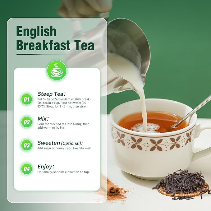 ZenVerdant Unique Breakfast Tea Blend - 3 Premium Wuyi Rock & Black Teas, Loose Leaf, Resealable Pouch | Floral Notes, Caramel Sweet Aftertaste, Smooth & Non-Bitter | 3+ Steeps
