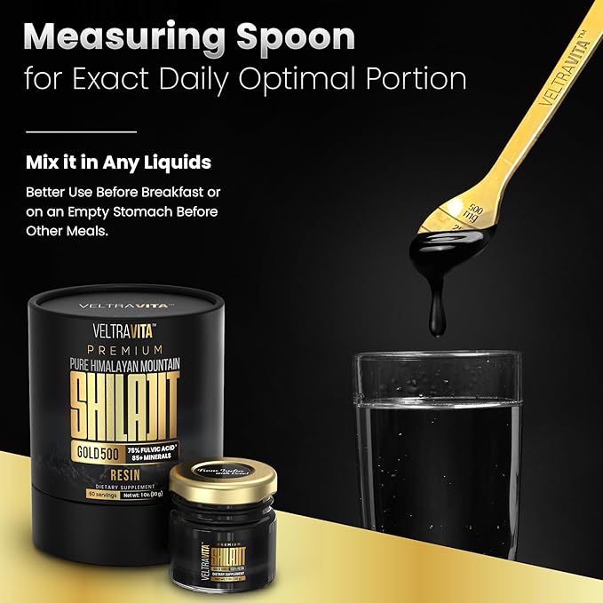100% Pure Himalayan Shilajit Resin Gold 500 Organic | High Potency 75%+ Fulvic Acid, Humic Acid & 85+ Trace Minerals | Natural Energy & Immune Support for Men & Women | Lab Tested