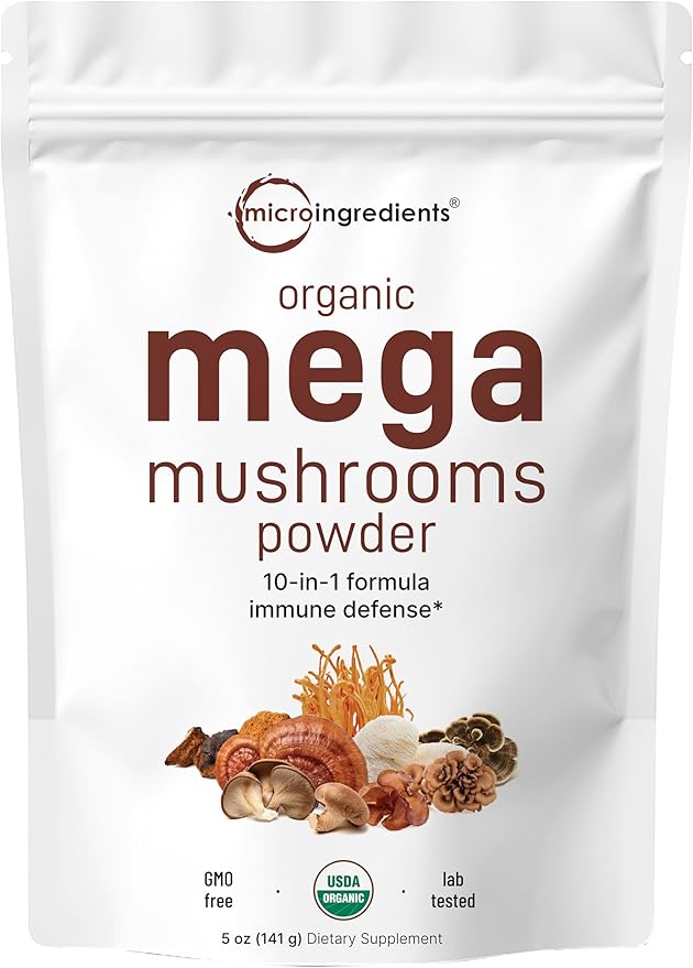 Micro Ingredients Organic Mushroom 10-in-1 Blend, 5 oz | Chaga, Lion’s Mane, Cordyceps & More | Supports Immune & Brain Function | Great for Smoothies & Daily Use | Non-GMO, Vegan Friendly