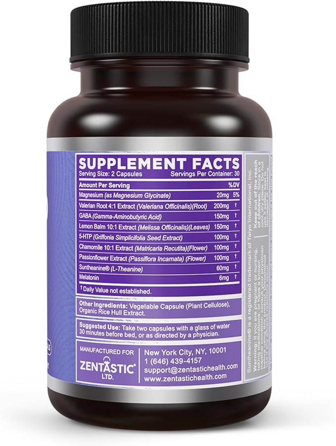 Zentastic Sleep Aid - Non Habit Forming for Healthy Sleep - Melatonin, Valerian, Suntheanine, Magnesium, Herbals, & More - Natural Sleep Aid for Adults - Sleeping Pills - Made in USA, 60 Capsules