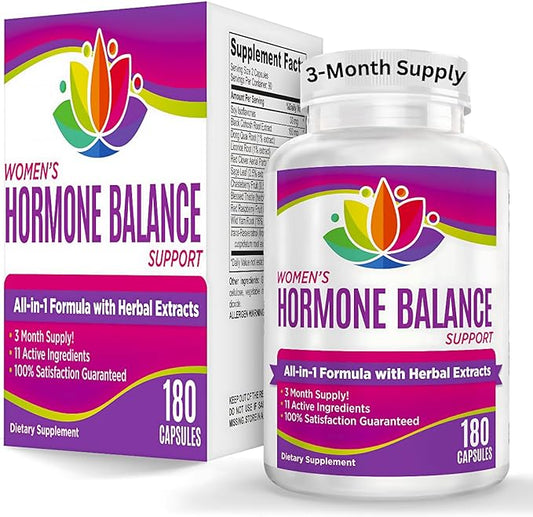 3-Month: Women's Hormone Support Supplement | All-in-1 Formula with 11 Active Ingredients | Female Hormonal Balance Supplements | 90 Day Bulk Supply | 180 Capsules