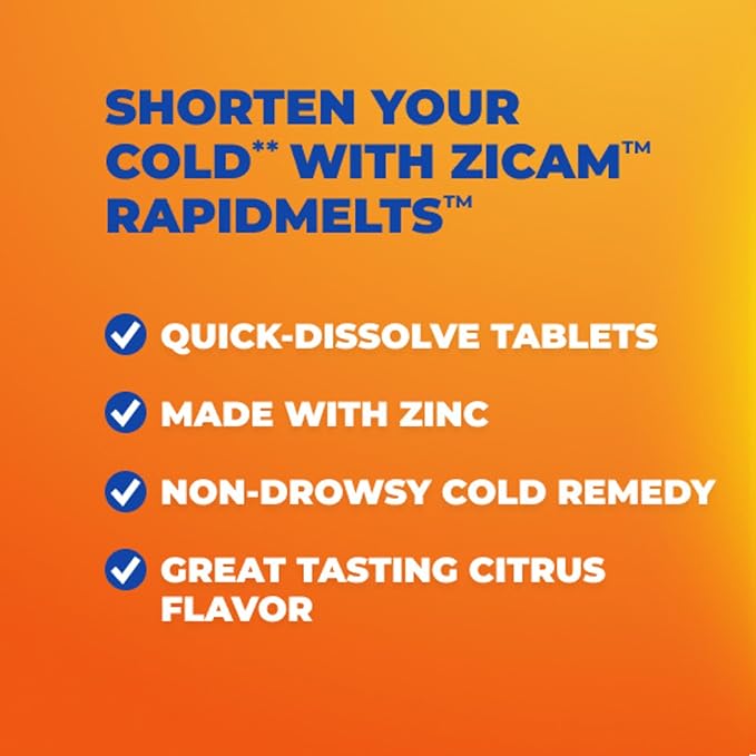 Zicam Zinc Cold Remedy RapidMelts,Citrus Flavor, Homeopathic, Pre-Cold Medicine, Shortens Cold Duration, 25 Count