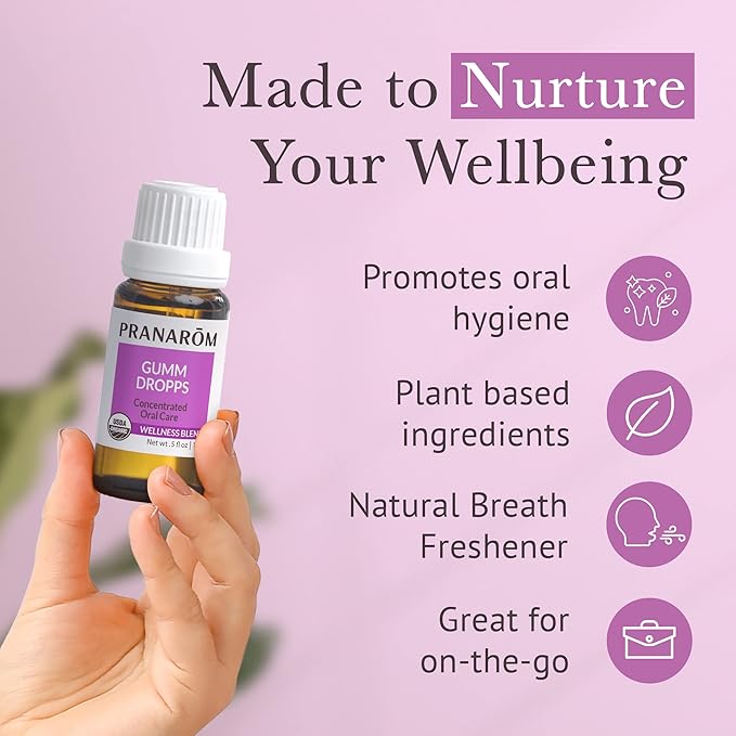 Pranarom - Gumm Dropps Essential Oil for Teeth & Gum Health, Natural Mouthwash for Oral Care, Pure & Organic Essential Oils (Peppermint, Thyme, Clove, Lemon, & Cinnamon), 15 ml