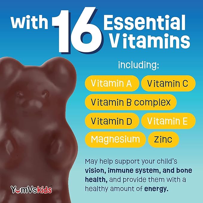 YUM-V'S - Kids Multivitamin Chewable Chocolate Bears - Multivitamin for Kids Supplement - 16 Vitamins & Minerals - Vitamins Including D, Zinc, C, B Complex & More, 60 Count (Pack of 2)