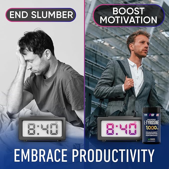 [2 Pack] L-Tyrosine 1000MG Capsules - Natural L Tyrosine Supplement for Kids & Adults - Energy Boost and Brain Supplement - 2x the potency of L-Tyrosine 500mg capsules - 300 Vegan LTyrosine Capsules