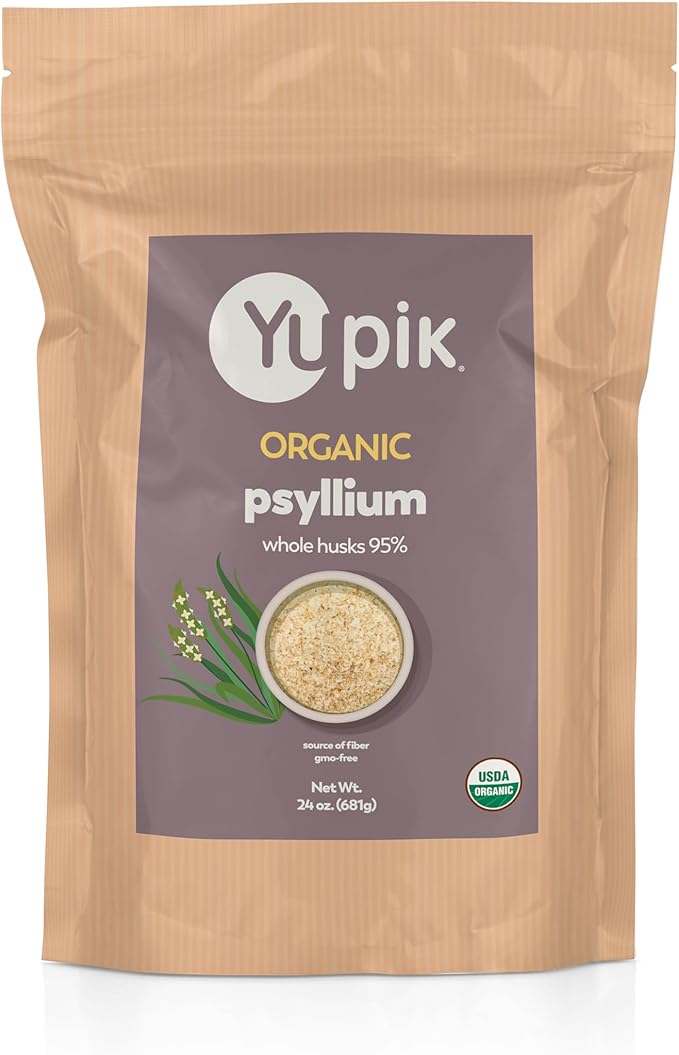 Yupik Organic Whole Husk Psyllium, 24 Oz, 95% Purity, USDA Certified, Non-GMO, Kosher, Gluten-Free, Sugar-Free & Fat-Free, Unflavored, Plant-Based, High Fiber Superfood for Oatmeal, Granola & Cereal