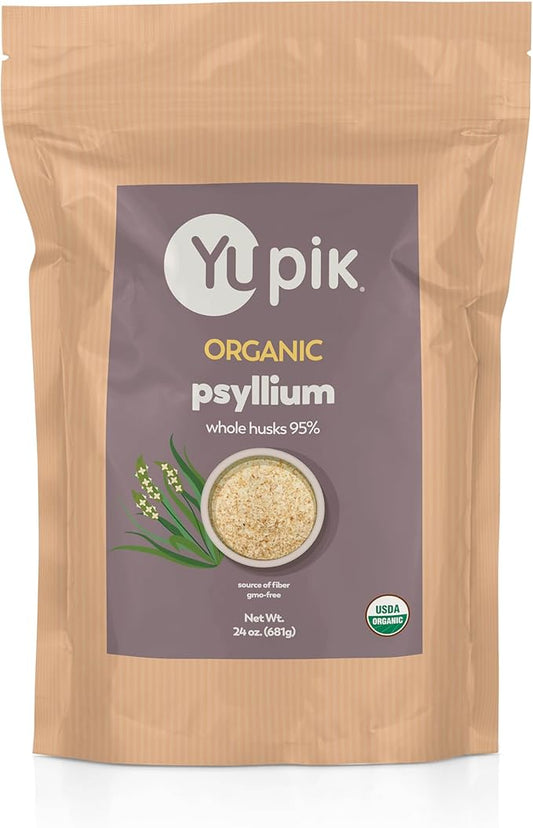 Yupik Organic Whole Husk Psyllium, 24 Oz, 95% Purity, USDA Certified, Non-GMO, Kosher, Gluten-Free, Sugar-Free & Fat-Free, Unflavored, Plant-Based, High Fiber Superfood for Oatmeal, Granola & Cereal