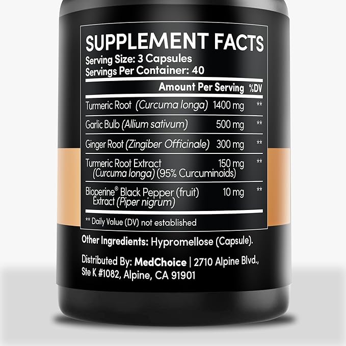 4-in-1 Turmeric and Garlic Supplements with Bioperine 2360 mg Turmeric Ginger Root Capsules with Garlic for Joint, Digestion & Immune Support (120ct, Pack of 2)