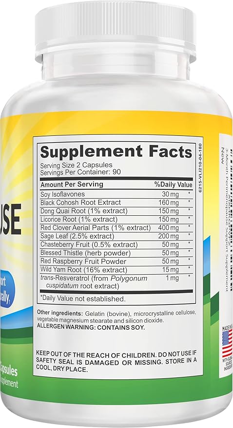 3-Month PERI-Menopause Supplements (All-in-1) Women's Hormone Support for Women | Blend of 11 Herbs & Extracts | PeriMenopause Supplement | Female Hormonal Balance | 90-Day Supply | 180 Capsules