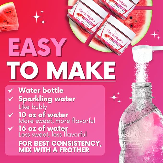 Zero Sugar - Watermelon Candy Electrolytes Powder - Refreshing Hydration - Caffeine Free Energy with All Natural Ingredients - Vegan, Keto and Paleo - Sugar Free Electrolytes Drink Mix - 30 Servings