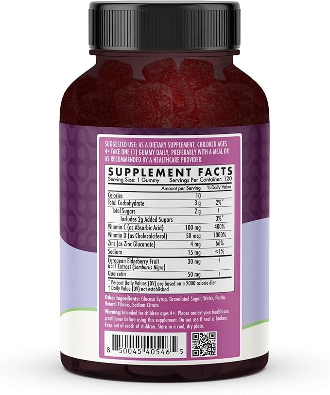 The Wellness Company Kids Naturals Elderberry Gummies – Immune Support with Vitamin C & Zinc | 60ct (1 Month Supply)