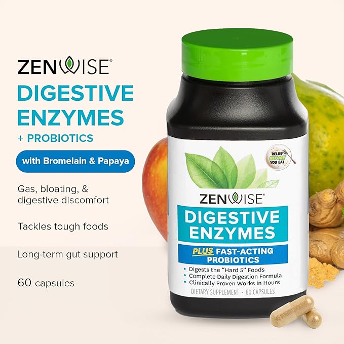 Zenwise Health Digestive Enzymes for Gut Health & Bloating Relief - Multi Enzymes Digestion Supplement with Probiotics, Bromelain & Papaya for Digestive Health Support - Men & Women - 180 Count
