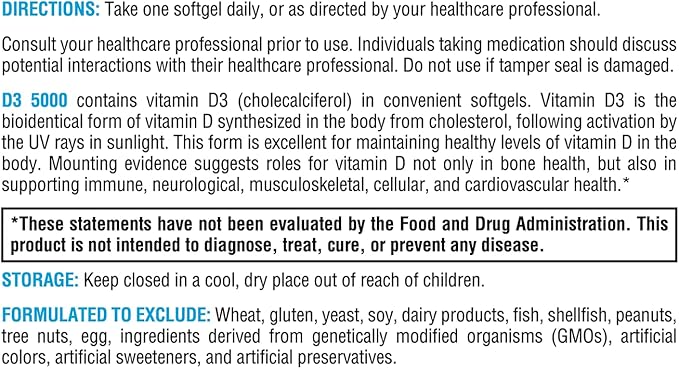 XYMOGEN D3 5000 - Bioavailable Vitamin D3 5000 IU (125 mcg) - High Potency Vitamin D Supplement to Support Immune Health, Bone + Heart Health (60 Softgels)