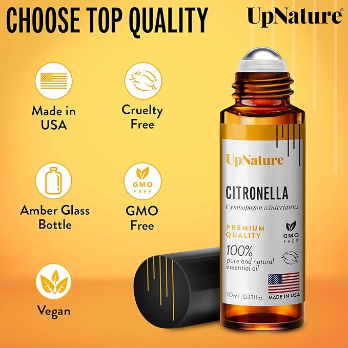 UpNature Citronella Oil Roll On – 100% Natural Citronella Essential Oil for Skin - Camping Essentials