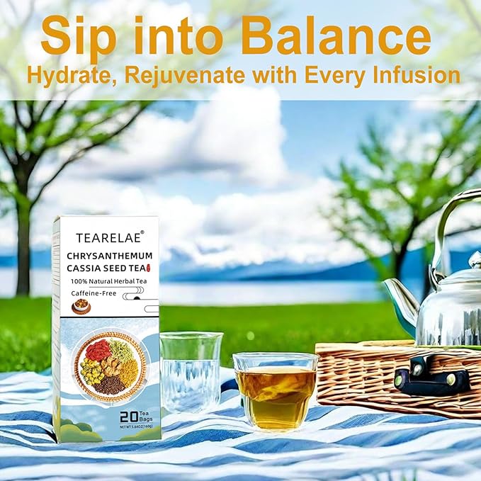 TEARELAE - Chrysanthemum Cassia Seed Tea - Nourishing Liver Tea - 8g x 20 Count - Burdock Root, Goji Berry, Honeysuckle, Osmanthus - Natural Herbal Chrysanthemum Tea Bags - Liver Clean & Detox