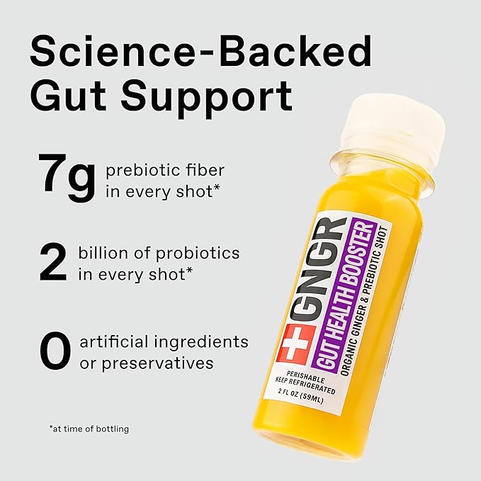 +GNGR Gut Health Booster – Prebiotic and Probiotic for Women & Men - Digestive Health, Immune Support, Bloating & Constipation Relief | Organic Ginger Shot with Apple Cider Vinegar 2 fl oz (12-Pack)