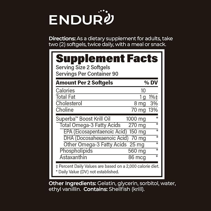 100% Pure Krill Oil - Omega-3s EPA, DHA and Astaxanthin - 1000mg Per Serving, 180 Softgels - Phospholipids Company