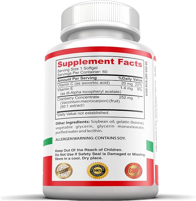 Non-GMO Cranberry Concentrated from 12,600mg - Triple Strength Softgels - Easy to Swallow Pills for Men & Women, 3 Bottles