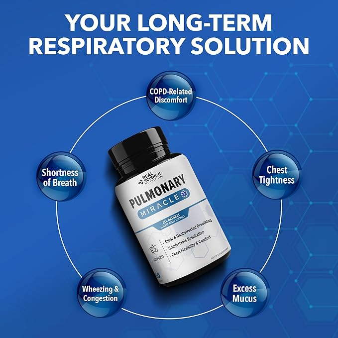 Pulmonary Miracle COPD Relief and Lung Detox Capsules to Clear Lungs & Aid Breathing - Lung Support Supplement with Vinitrox & GABA for Long-Term Cough & Respiratory Relief, 60 Caps