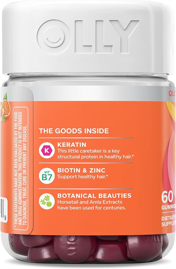 OLLY Heavenly Hair Gummy, Supports Healthy Hair, Keratin, Biotin, AMLA, Chewable Supplement, 30 Day Supply - 60 Count