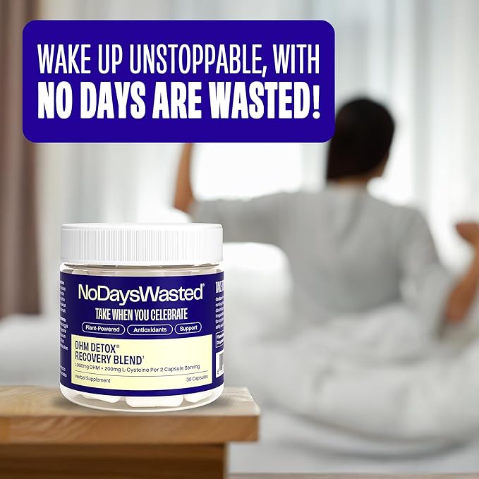 No Days Wasted DHM Detox, 30 Capsules (15 Servings) - Jar - Take During Evening for Better Next Day and Recovery