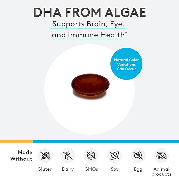 XYMOGEN DHA from Algae - DHA Omega-3 Supplement - Supports Brain, Eye, Heart + Immune Health (60 Softgels)