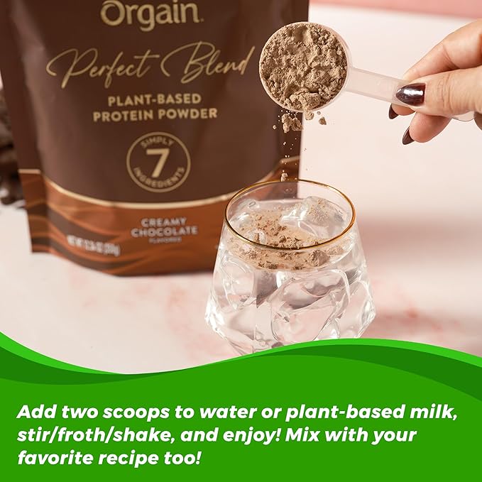 Orgain Organic Vegan Perfect Blend Protein Powder, 20g Clean Plant Protein, 7 Ingredients, <1g Sugar, Gluten Free, Non-GMO; No Artificial Flavors, Stevia Extract, Dairy or Soy Ingredients- Chocolate