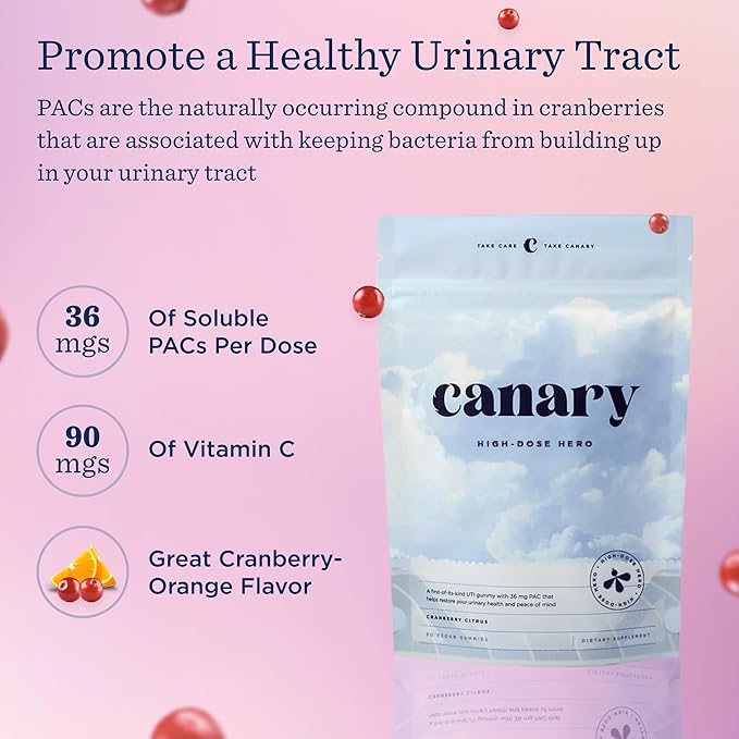 Canary High-Dose Hero - Urinary Tract Health Gummies Dietary Supplement, Helps Cleanse & Protect, Delicious Natural Cranberry Flavor, 60 Gummies