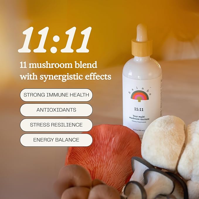 11:11 Multi Mushroom Tincture - 11-in-1 Dual Extract Mushroom Blend - Comprehensive Immune Support, Brain Support, Liquid Lion's Mane & Turkey Tail, Vegan, Non GMO, 3.4 fl oz