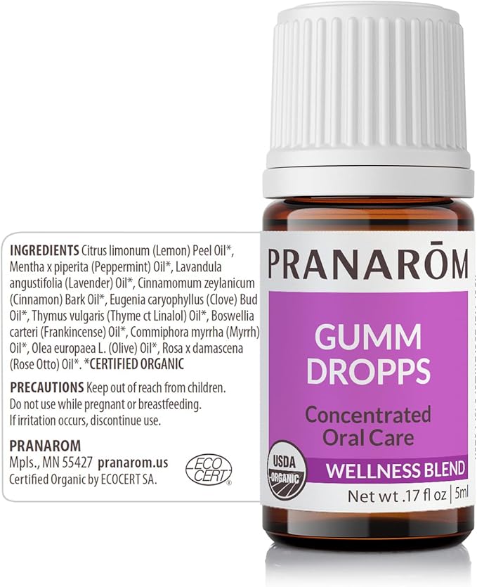 Pranarom - Gumm Dropps Essential Oil for Teeth & Gums, Natural for Oral Care, Pure & Organic Essential Oils (Peppermint, Thyme, Clove, Lemon, & Cinnamon), 5 ml
