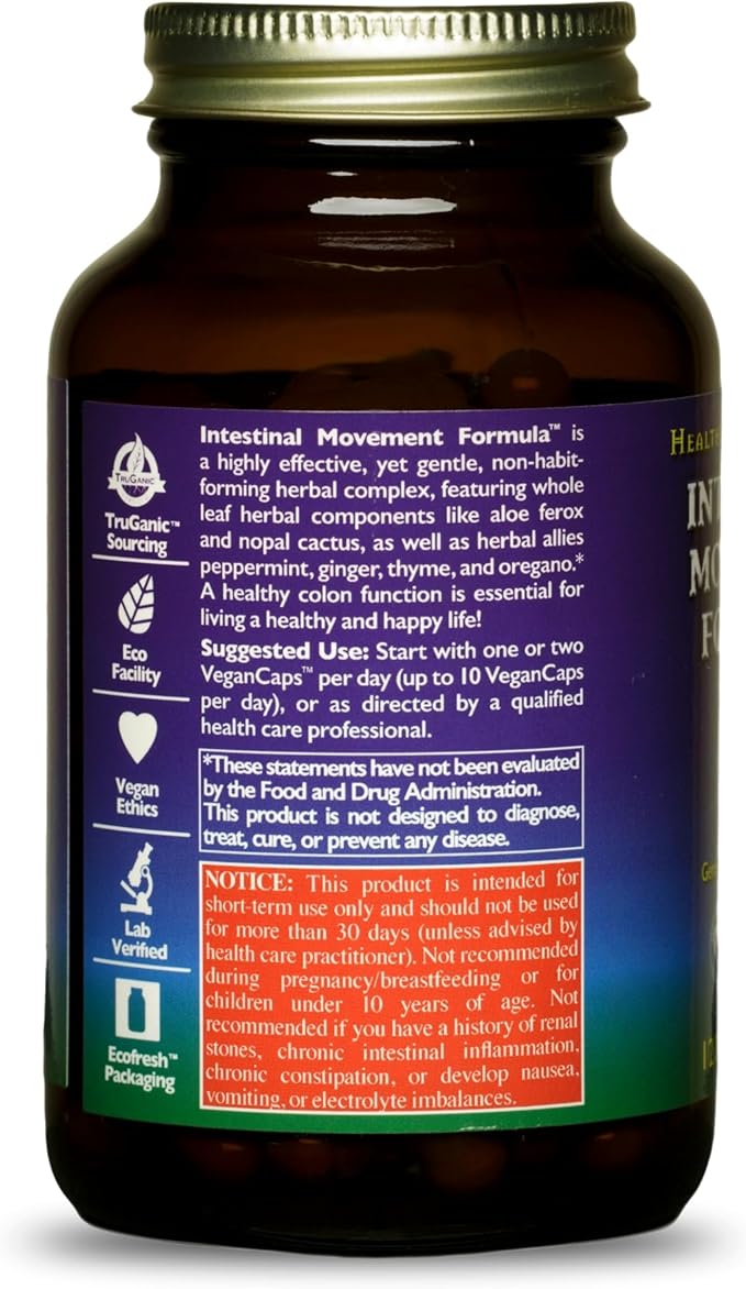 HEALTHFORCE SUPERFOODS Intestinal Movement Formula - Natural Laxative Supports Bowel Regularity - All-Natural Digestion Supplement to Support Constipation - Gluten-Free & Vegan - 120 Capsules