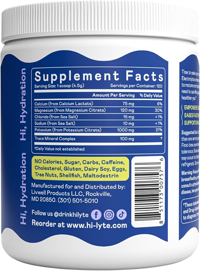 Hi-Lyte Keto K1000 Unflavored Electrolyte Powder | Hydration Supplement Drink Mix | Boost Energy & Beat Leg Cramps | No Sugar, Stevia, Maltodextrin | 120 Servings