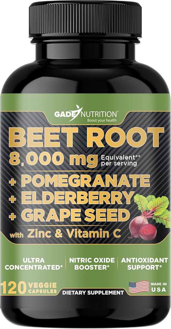 Gade Nutrition Beet Root Capsules Concentrated | Extra Strength Beetroot Extract Formula | Elderberry with Vitamin C and Zinc, Pomegranate, Grape Seed |Made in USA