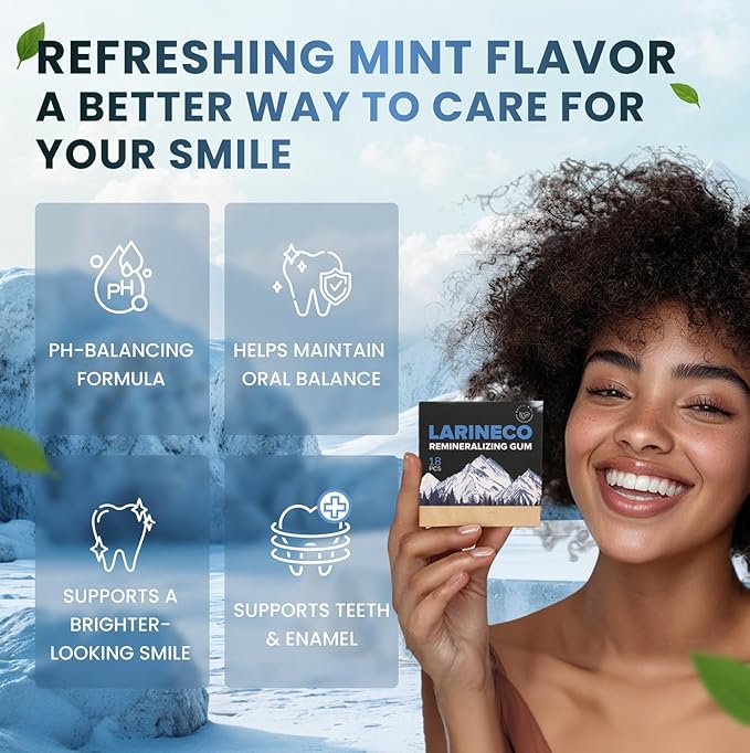 Larineco Remineralizing Gum with Nano Hydroxyapatite & Xylitol – Sugar-Free Xylitol Gum – Plastic-Free, Dye-Free, Aspartame-Free – Natural Base – 36 Pieces, Mastic Mint