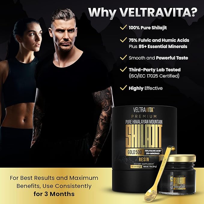 100% Pure Himalayan Shilajit Resin Gold 500 Organic | High Potency 75%+ Fulvic Acid, Humic Acid & 85+ Trace Minerals | Natural Energy & Immune Support for Men & Women | Lab Tested
