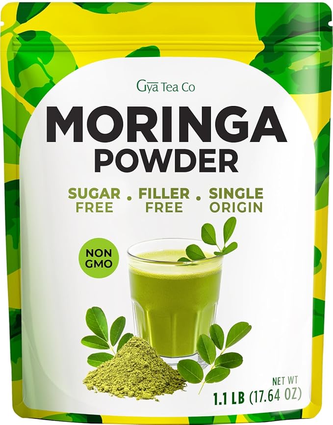 Gya Tea Co Moringa Powder 1.1lb (17.64 Oz) – 100% Pure & Tasty Moringa Oleifera Leaf Powder – Superfood for Smoothies, Drinks, Tea, Recipes – Great For Overall Wellness – Non GMO, Gluten Free, Vegan