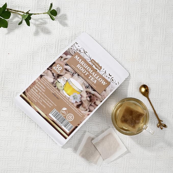 50 Premium Marshmallow Root Tea Bag,100% Natural Pure Althaea Officinalis,No Additives & Caffeine Free, Caffeine-free - Respiratory Support & Promote Digestion.