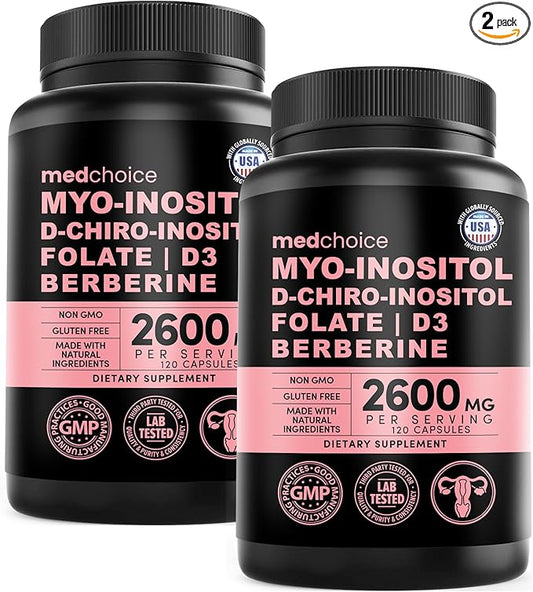 14-in-1 Inositol Supplement & Hormone Support for Women - 40:1 Myo-inositol & D-Chiro Inositol Ovarian Support Capsules for Hormone Balance with Folate, Vitamin D and B12 (120 count) (Pack of 2)