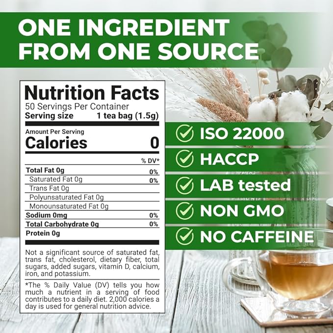 50 Bags Broadleaf Plantain Leaf Herb Tea (Plantago Majoris Folia) Plantain Leaves Tea - 50 Count 1.5 g Bags Llanten