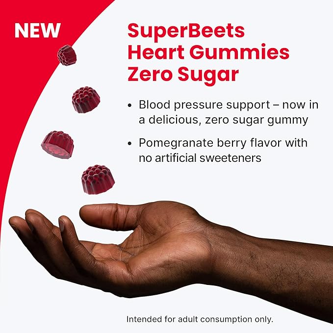 HumanN SuperBeets Heart Gummies - Beet Gummy with Energy Support, Grape Seed Extract & Beetroot Powder, Sugar Free - Pomegranate Berry Flavor, 60 Count