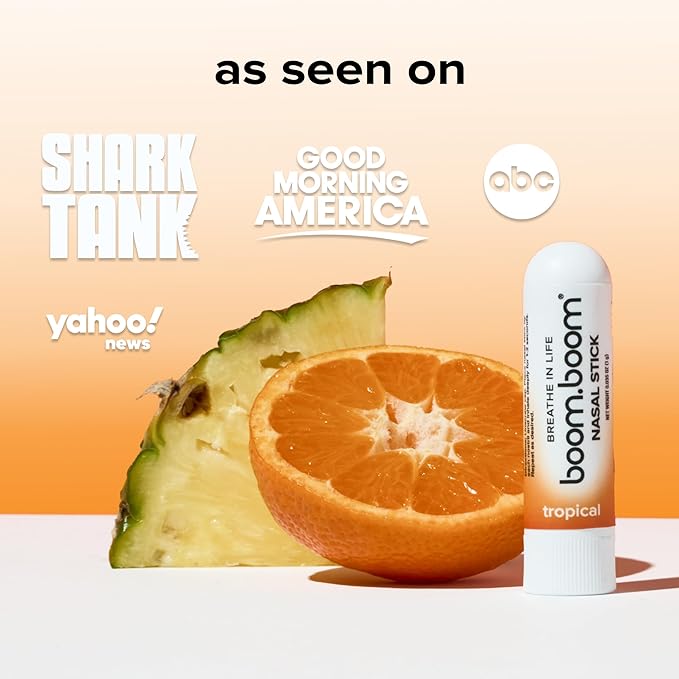 BoomBoom Nasal Stick | Vapor Flow Technology | Cool Refreshing Sensation | Natural Mood Boost | Simple Ingredients | Essential Oils + Menthol Inhaler (Tropical)