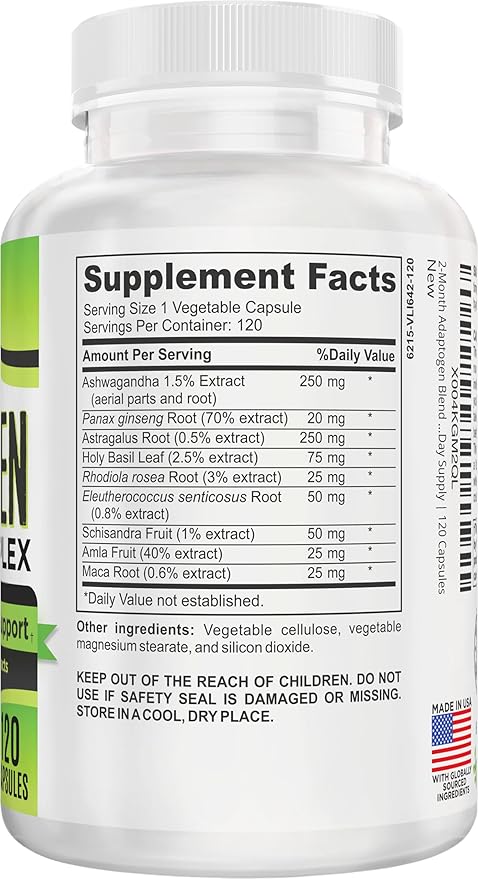 2-Month ADAPTOGEN Blend Supplement All-in-1 Formula with 9 Active Ingredients | Adaptogens | Herbal Extracts | Adaptogen Supplements | Adaptogenic Complex | 60-Day Bulk Supply | 120 Capsules