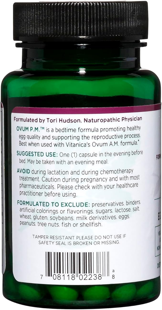 Vitanica Ovum P.M. - Egg Quality Support with Vitamin D3, Alpha Lipoic Acid & Melatonin - Works Best with Ovum A.M. - Herbal Dietary Supplement for Women's Health - Lady - 30 Vegan Caps