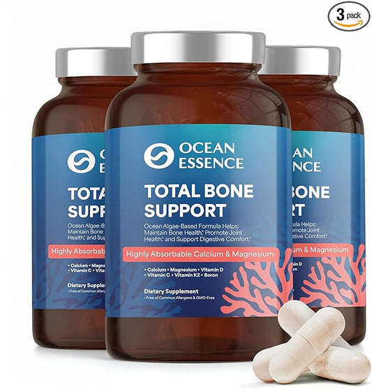3 Pack OCEAN ESSENCE Total Bone Support - Plant-Based Algae Calcium Supplement for Supporting Bone Density & Strength - For Men & Women 35+ - 120 Natural Calcium Capsules - Vitamins for Optimal Health