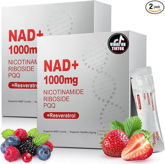 1000mg High-Potency Liquid Supplement, Nicotinamide Riboside & Resveratrol with PQQ, Boosts Cellular Energy, Focus & Healthy Aging - 2 Pc