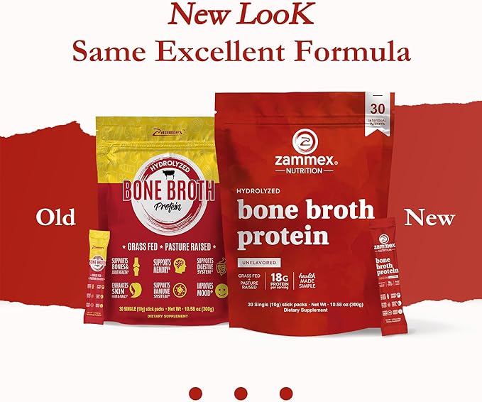 Zammex Bone Broth Packets-20g Collagen Protein-Beef Bone Broth Powder to Go-30 Travel Stick Packets-Supports Skin Nails Joints, Gut Health | Gluten-Free |Keto & Paleo Friendly (15 Servings)