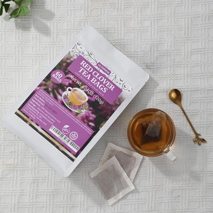 60 Premium Red Clover Tea Bags, Made with 100% Natural Red Clover Flowers & Herb, Rich in Antioxidants & Supports Wellness, No Additives & Caffeine Free.