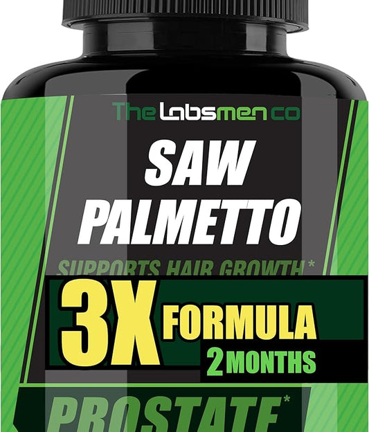 3X Formula Natural Prostate Health Supplements for Men - Saw Palmetto Reduce Nighttime Bathroom Trips + Hair Growth/Hair Loss Prevention, 2-Mons (60 Count (Pack of 1))