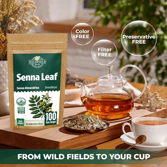 100 Bags Senna Leaf Senna Leaves Tea Herbal Tea (Senna Alexandrina) - 100 Count 1.5g Bags Hoja De Sen Hojas De Sen Para Te