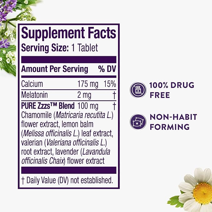 ZzzQuil PURE Zzzs All Night Extended Release, Melatonin Sleep Aid Tablets, Helps You Stay Asleep Longer, Sleep Aid for Adults, 2 mg per tablet, 56 Total Tablets (2 Packs of 28)